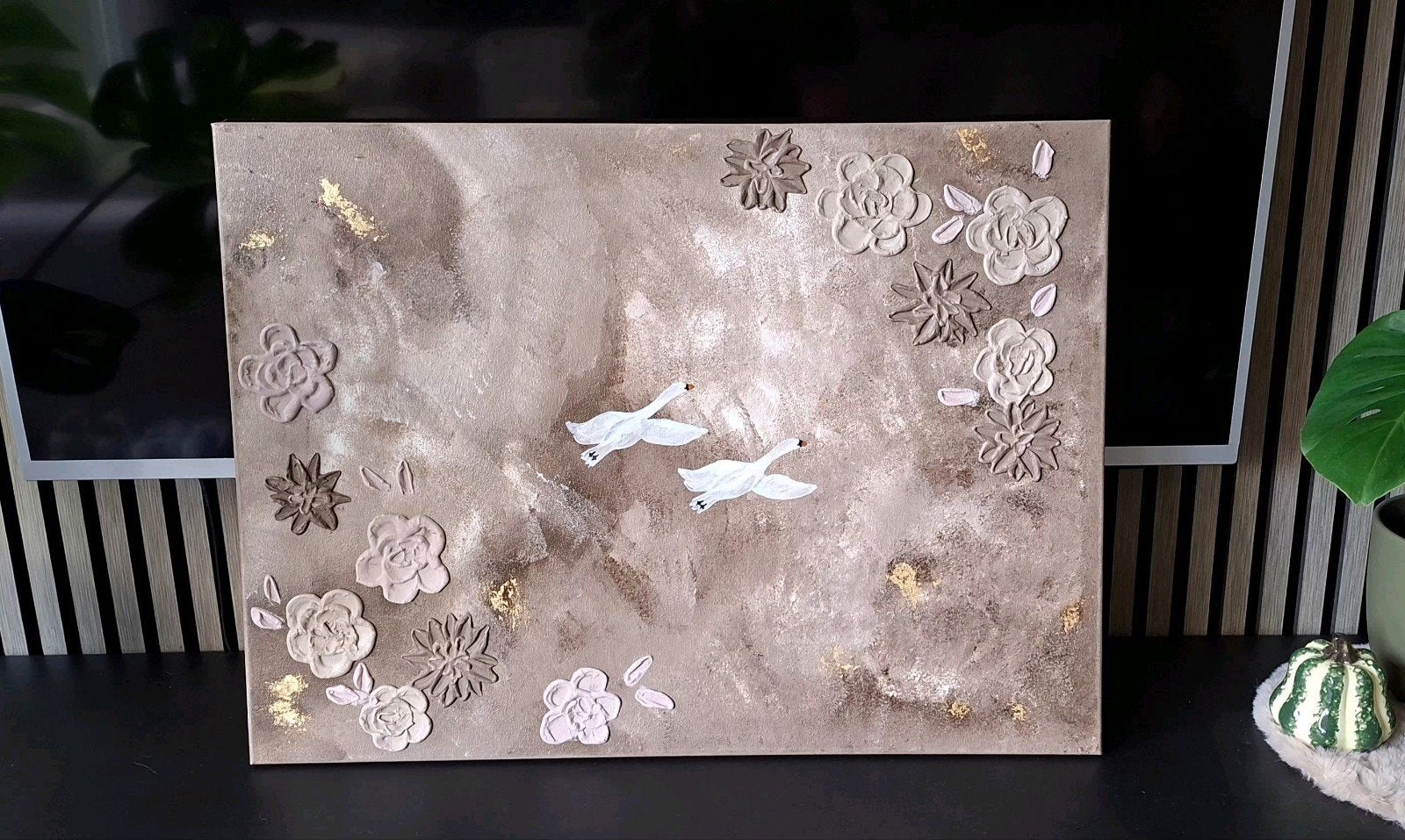 canvas schilderij handgeschilderd, Acrylverf, Ophalen of Verzenden, Overige materialen, Bloemen