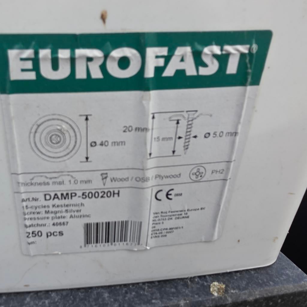 Eurofast drukverdeling plaat DAMP-50020H (250 stuks), Ophalen, Nieuw, Minder dan 50 mm, Overige typen
