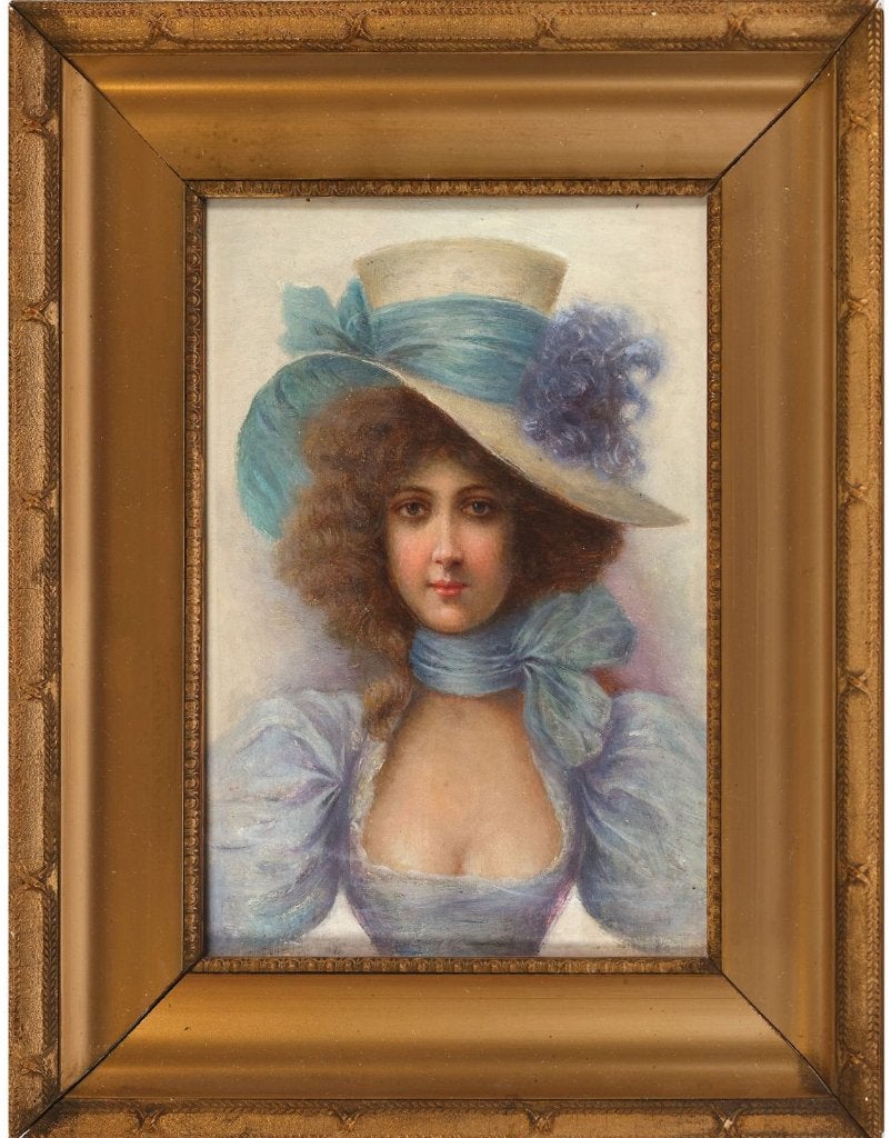 PORTRET ==mondaine jonge vrouw met hoed==ca 1900, Antiek en Kunst, Kunst | Schilderijen | Klassiek, Ophalen of Verzenden