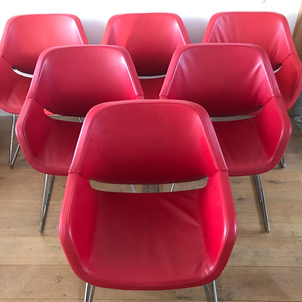 6 IZGS Artifort GAP stoel sledestoel chair rood leer, Huis en Inrichting, Stoelen, Ophalen, Leer, Zo goed als nieuw, Nvt