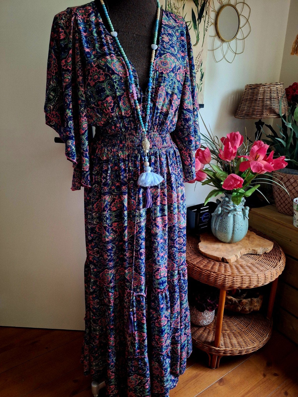 Ibiza boho style jurk maat s m, Ophalen of Verzenden, Zo goed als nieuw, Maat 38/40 (M), Onder de knie