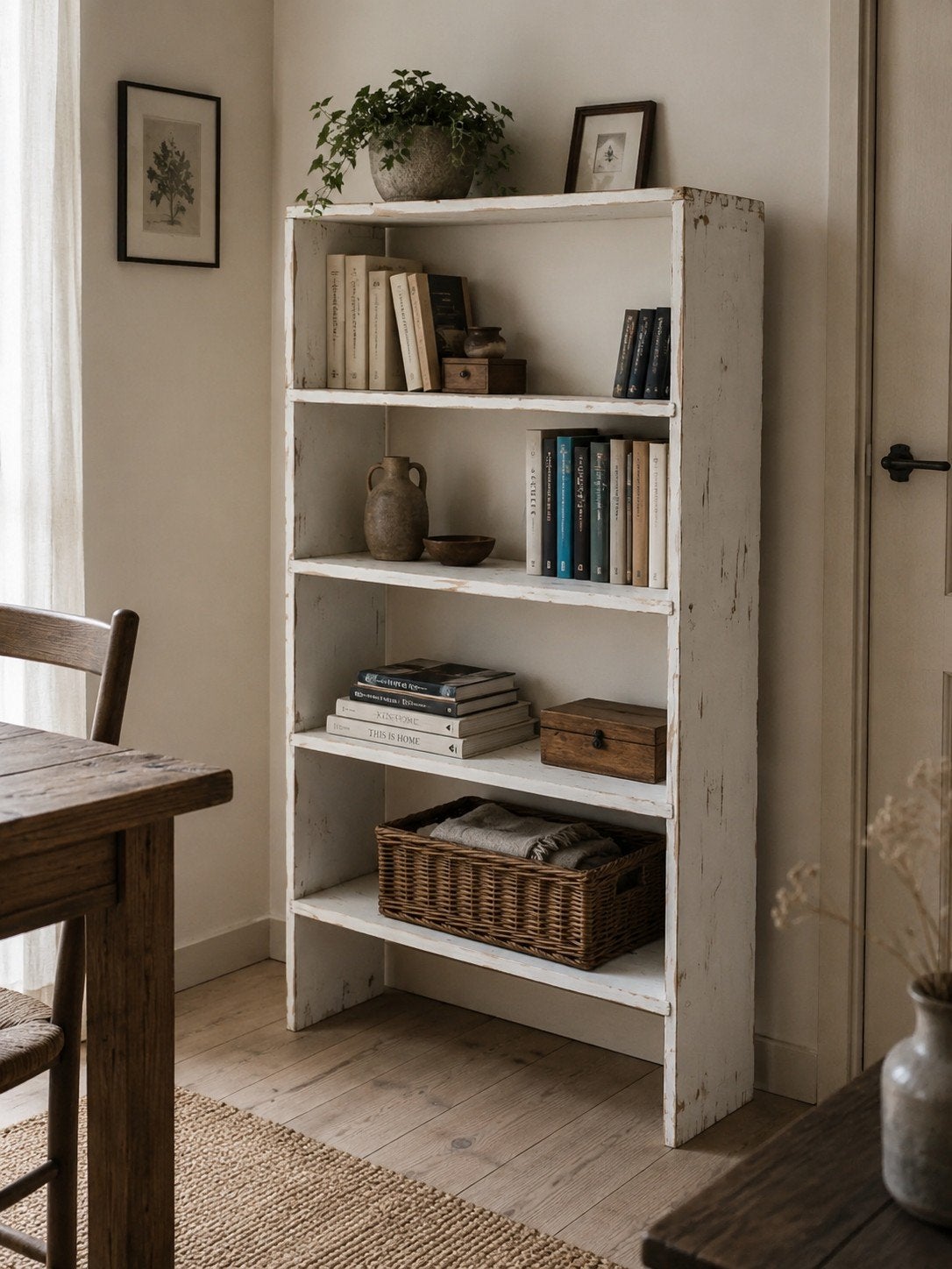 Brocante Franse Brocante Kast | Wit Doorleefd | Farmhouse, Ophalen, Met plank(en), Gebruikt, 50 tot 100 cm