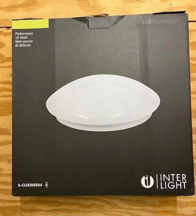 Interlight Ronde LED Plafonnière 18 W met Sensor (360mm), Ophalen, Kunststof, LED, Nieuw