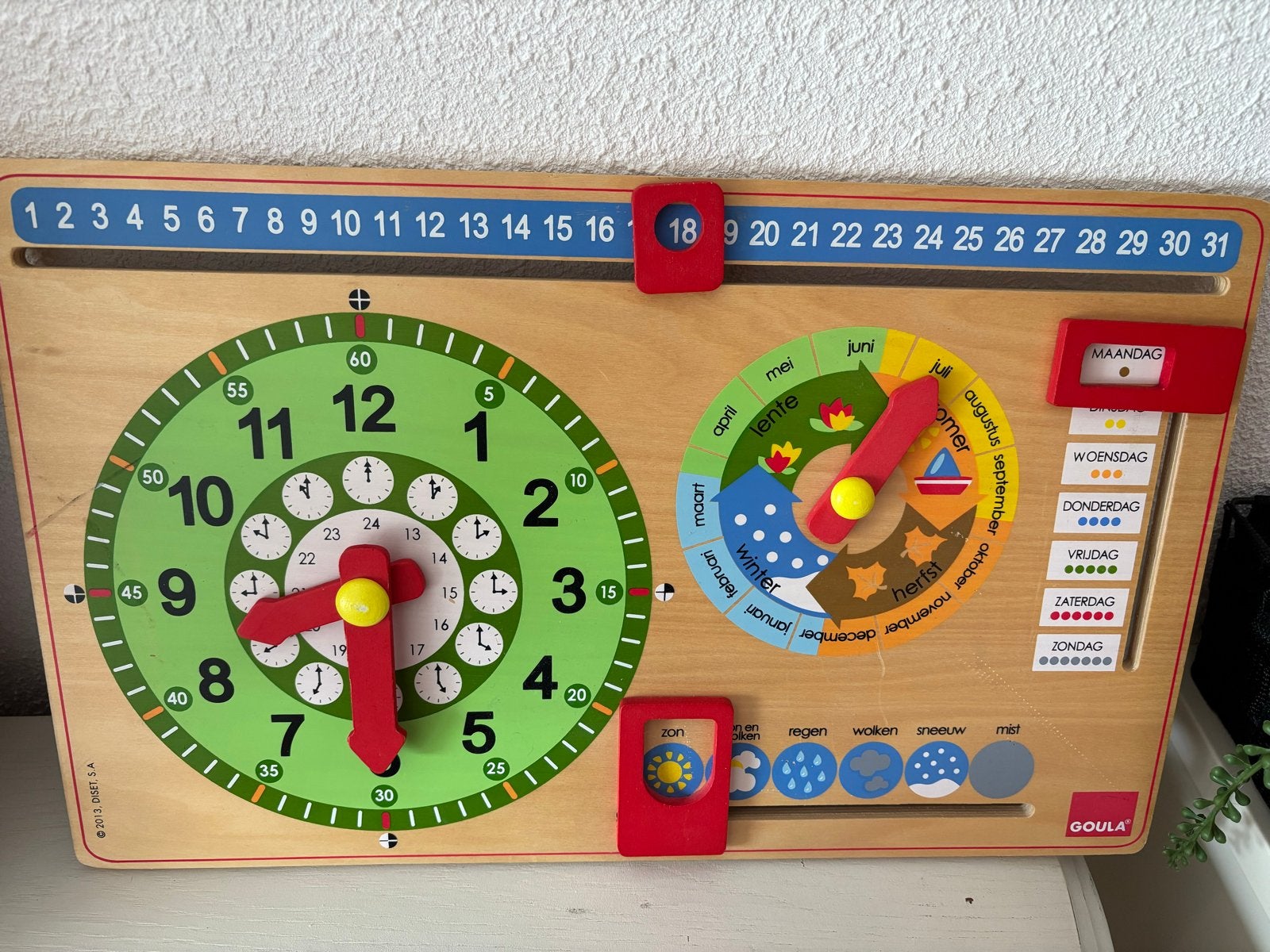 Houten educatieve kalender en klok voor kinderen, Ophalen of Verzenden, Gebruikt, Knutselen