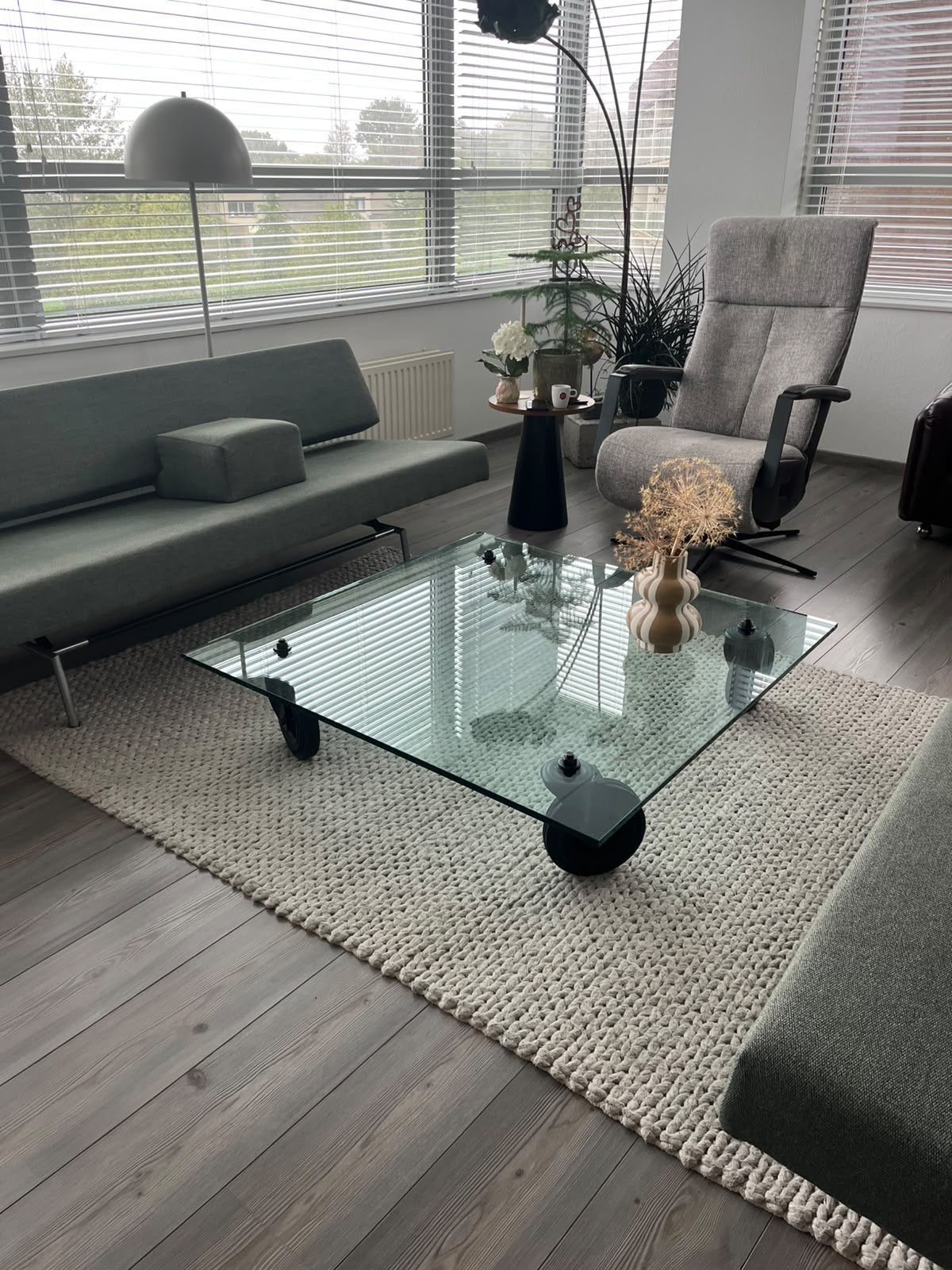 Design glazen tafel, Gebruikt, 100 tot 150 cm, Vierkant, Ophalen of Verzenden