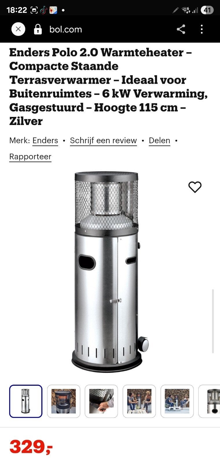 Enders Polo 2.0 Warmteheater Terrasverwarmer Gas Zilver, Ophalen, Gebruikt, Gas, Vloer
