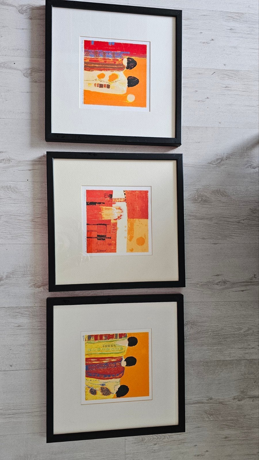 Set van 3 ingelijste zeefdrukken - Abstracte figuren, Antiek en Kunst, Kunst | Litho's en Zeefdrukken, Gelimiteerde oplage, Ophalen