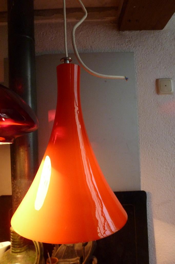PEILL&PUTZLER,HANGLAMP,SIXTIES,ZEVENTIES,POP,VINTAGE, Gebruikt, 50 tot 75 cm, Ophalen of Verzenden, Glas