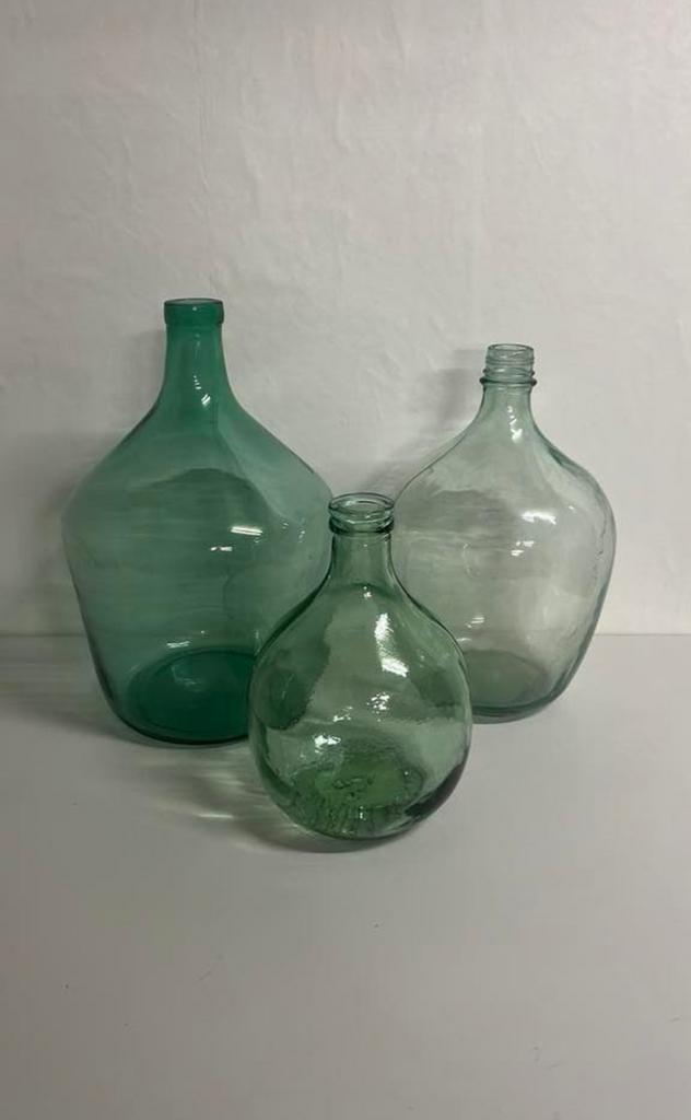 Set vintage broccante glazen gistflessen, Ophalen of Verzenden, Zo goed als nieuw, Groen, Glas