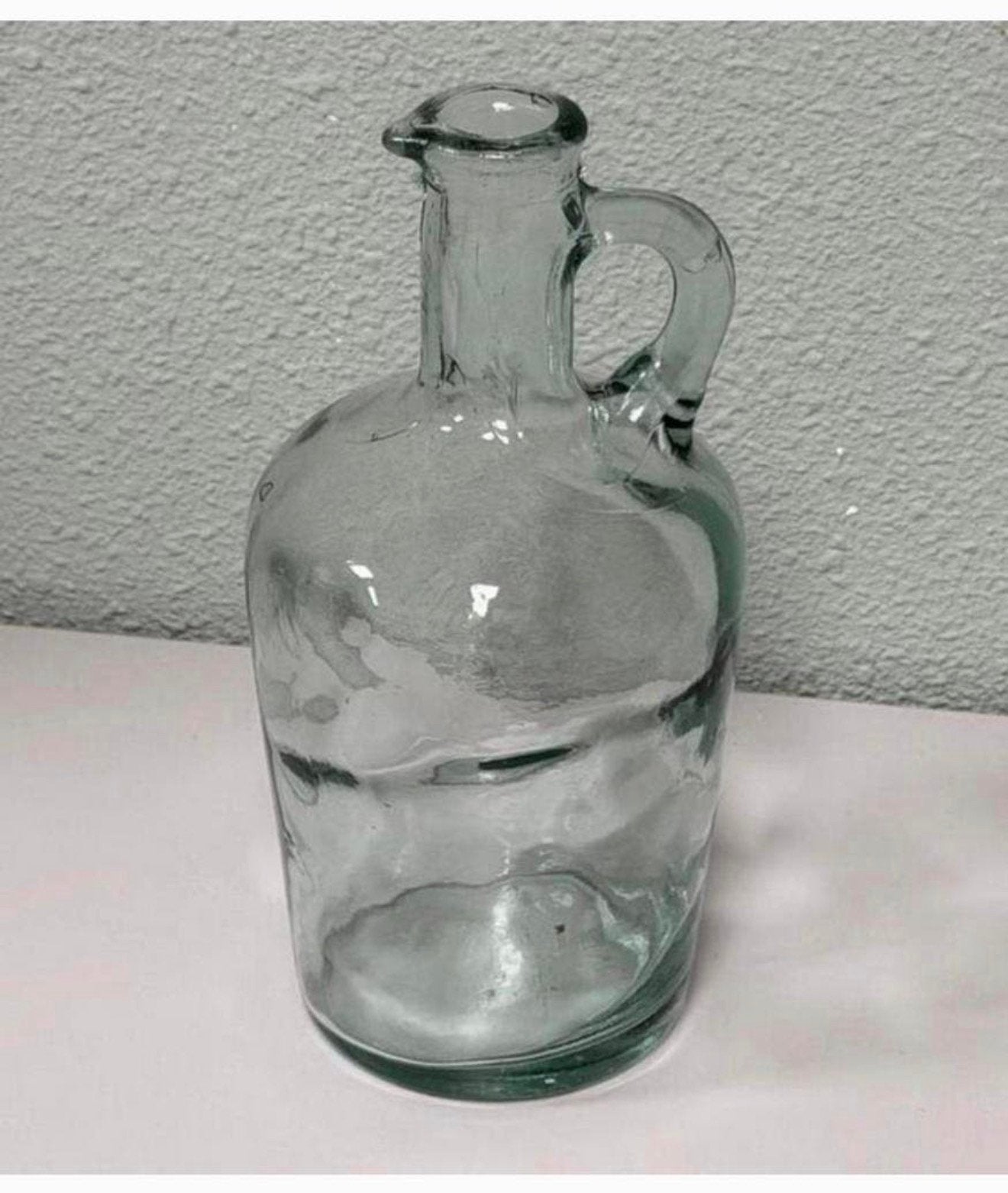 Vintage handgemaakte glazen kruik karaf fles 20cm decoratie, Ophalen of Verzenden