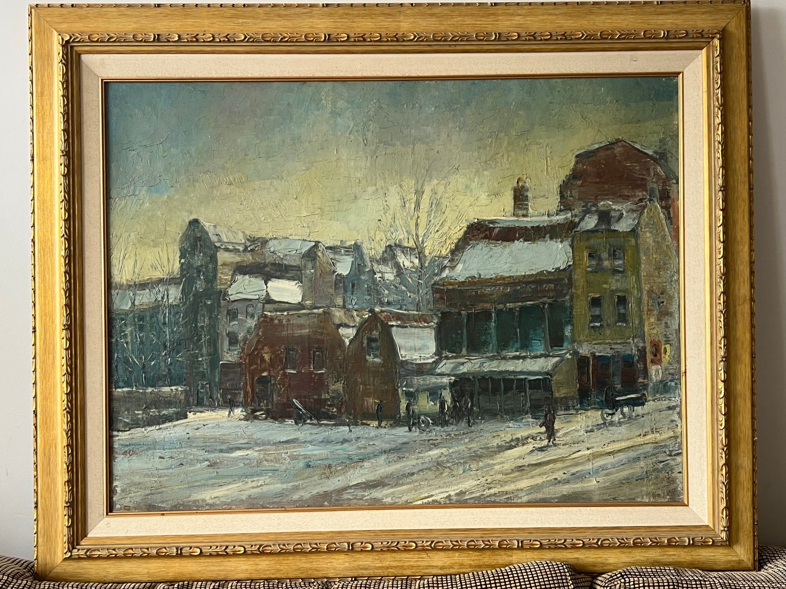 Groot Olieverf schilderij in lijst; met stadsgezicht, Ophalen