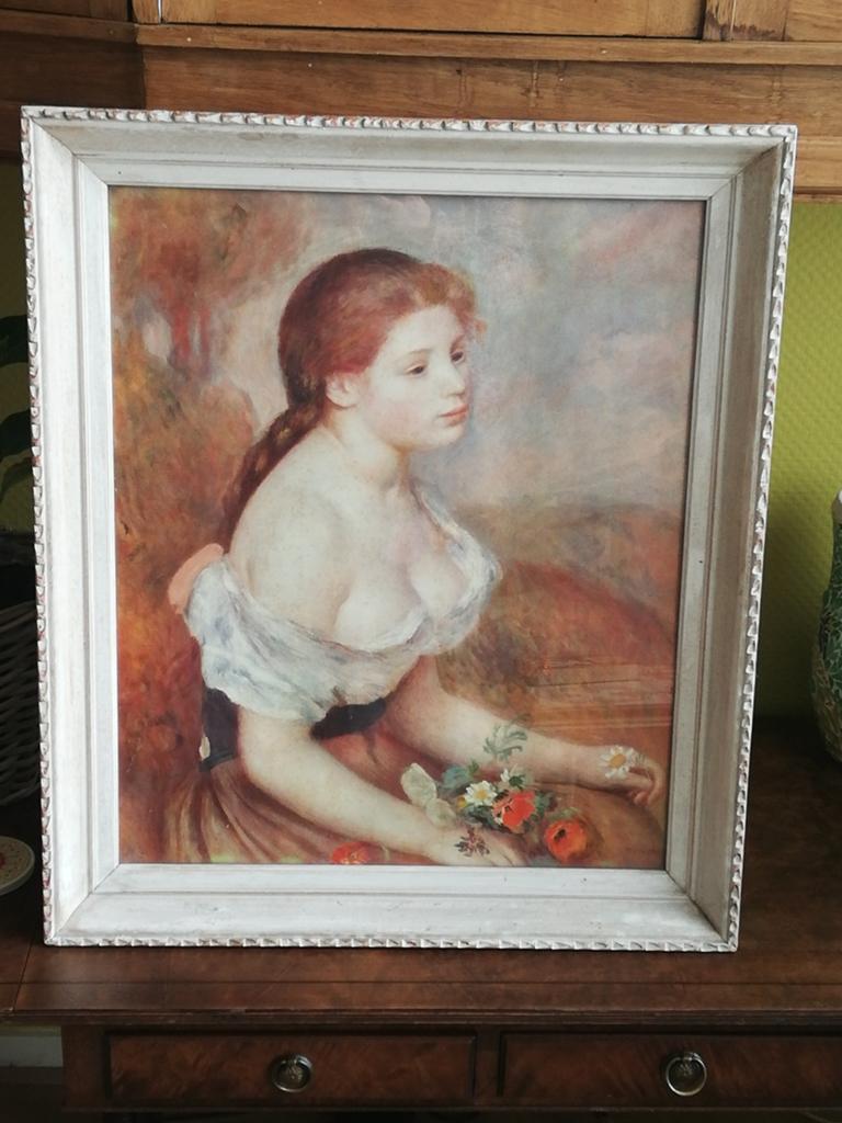 Oud schilderij: Vrouw met bloemen, 65x57 cm, Ophalen
