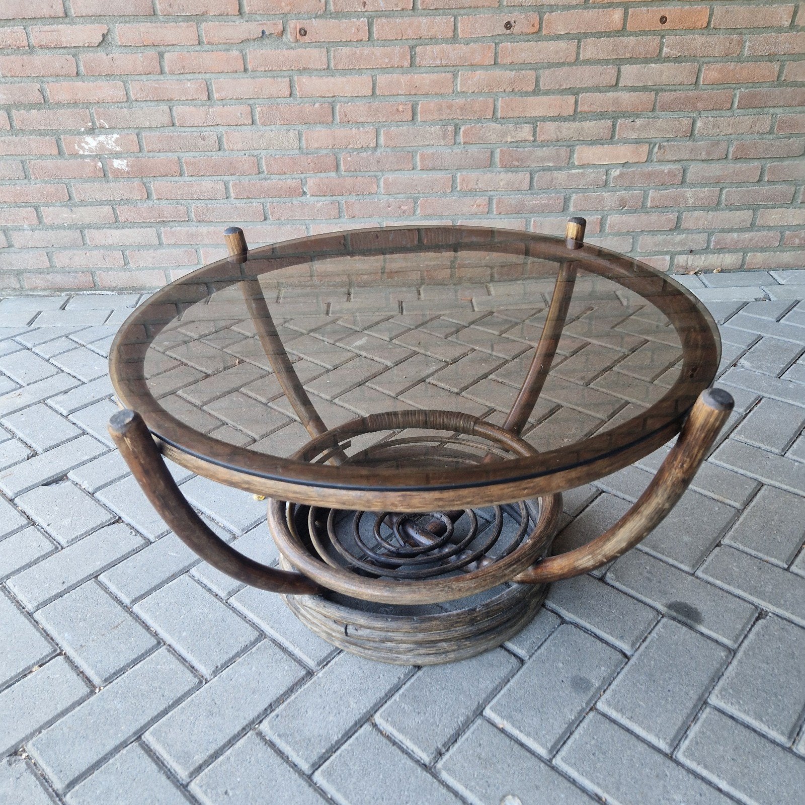jaren 70 vintage ronde salontafel Manou Bamboe coffeetable, Ophalen of Verzenden, Huis en Inrichting