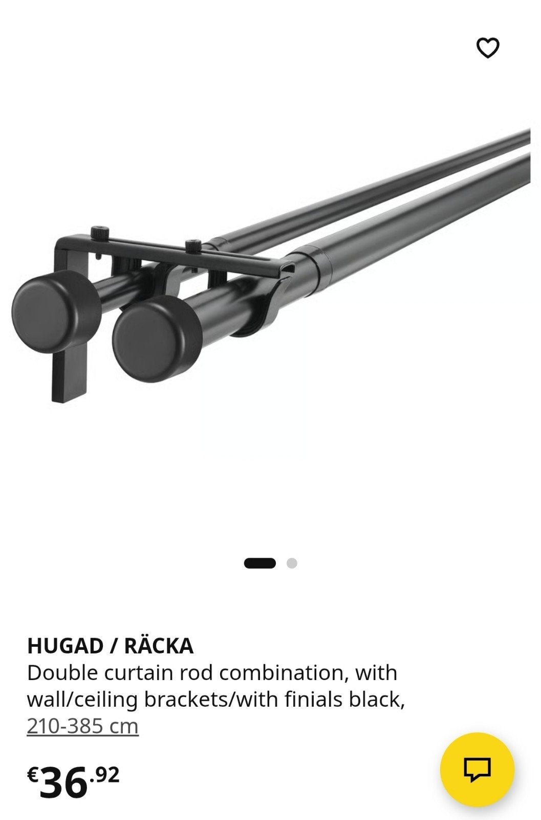 IKEA HUGAD / RÄCKA Dubbele Gordijnroede Zwart 210-385 cm, Huis en Inrichting, Ophalen, Zwart, Zo goed als nieuw, Gordijn