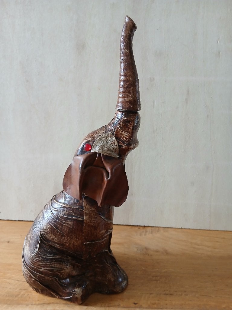Vintage bar-karaf van glas met leer bekleed, olifant-vormig, Overige stijlen, Ophalen of Verzenden, Zo goed als nieuw, Glas