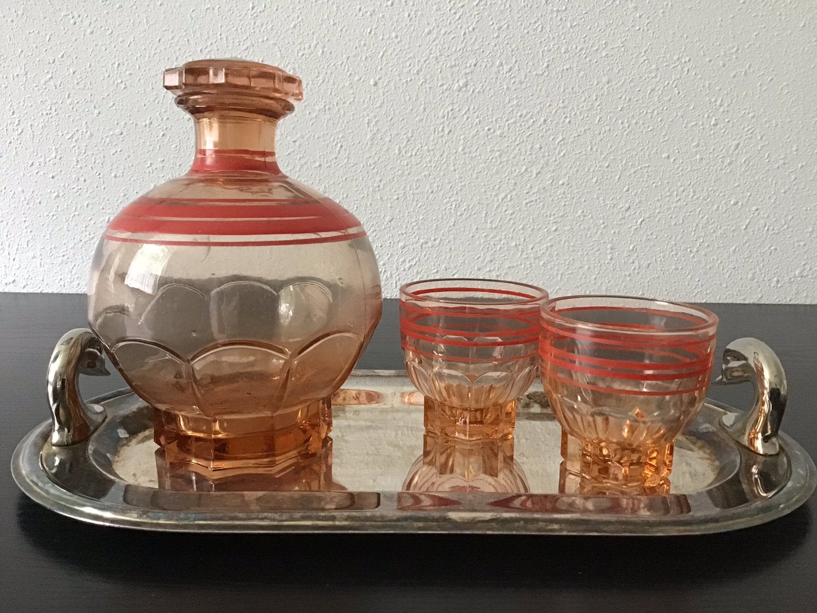 Oude franse karaf en twee bijpassende glaajes., Ophalen of Verzenden