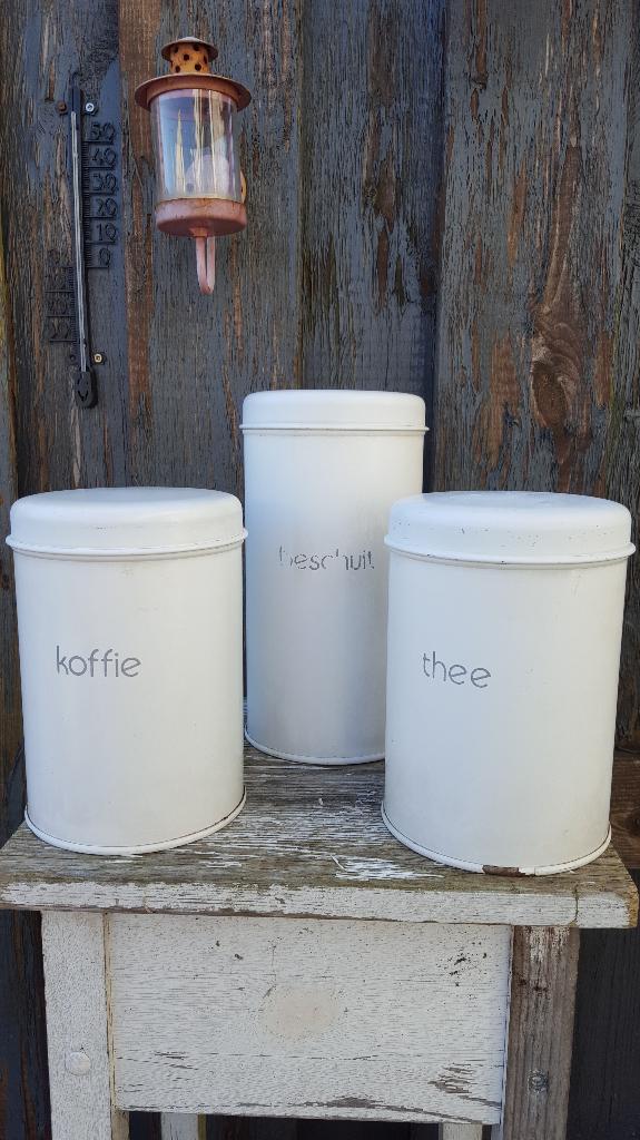 3x vintage Brabantia blik, voorraadbus, wit. 3A2, Huis en Inrichting, Keuken | Keukenbenodigdheden, Tweedehands verkoop, Tweedehands verkoop