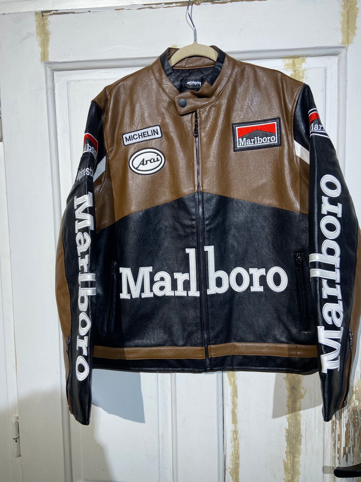 Marlboro Racing-jas (maat L) Lederlook brown, Ophalen of Verzenden, Zo goed als nieuw, Maat 52/54 (L), Bruin