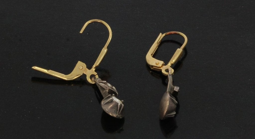 Diamant antiek set 14k gouden oorbellen fraai dames zilver, Ophalen of Verzenden, Goud, Oorbellen, Met edelsteen