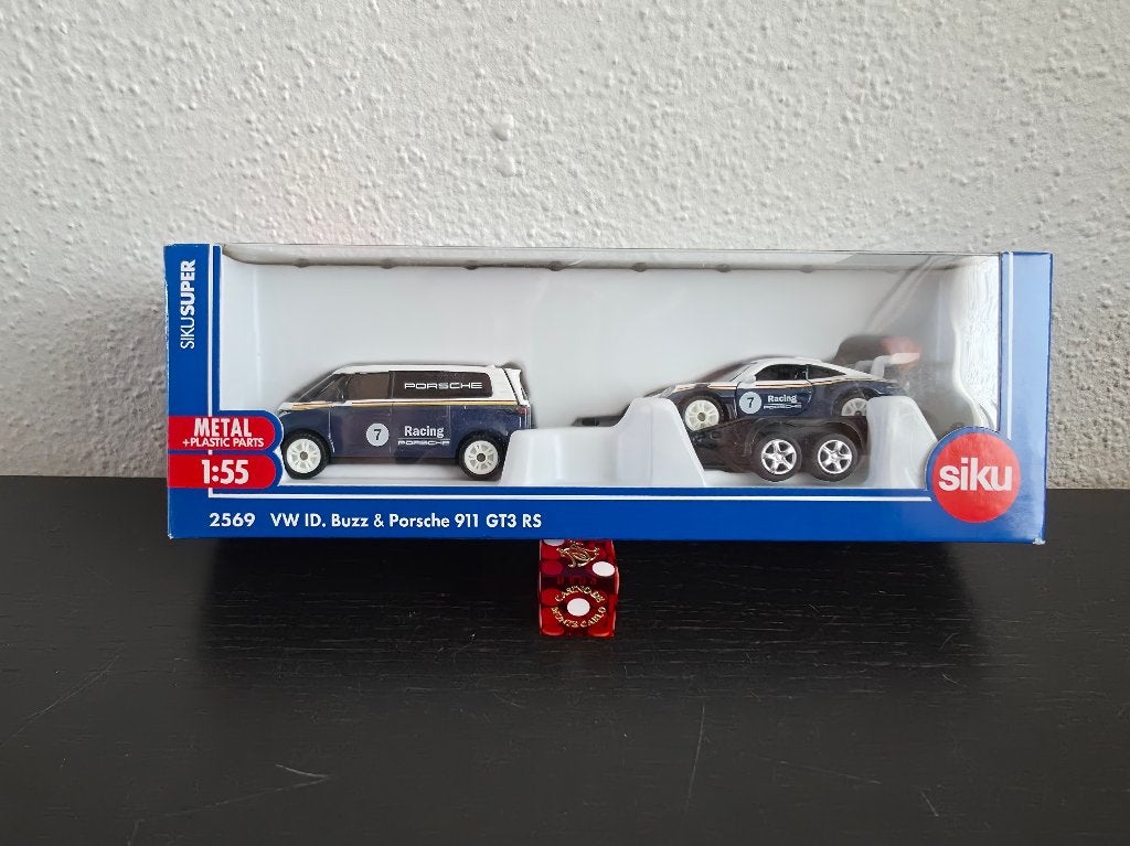 Siku Volkswagen ID. Buzz & Porsche 911 GT3 RS met trailer, Verzenden, Nieuw, Auto