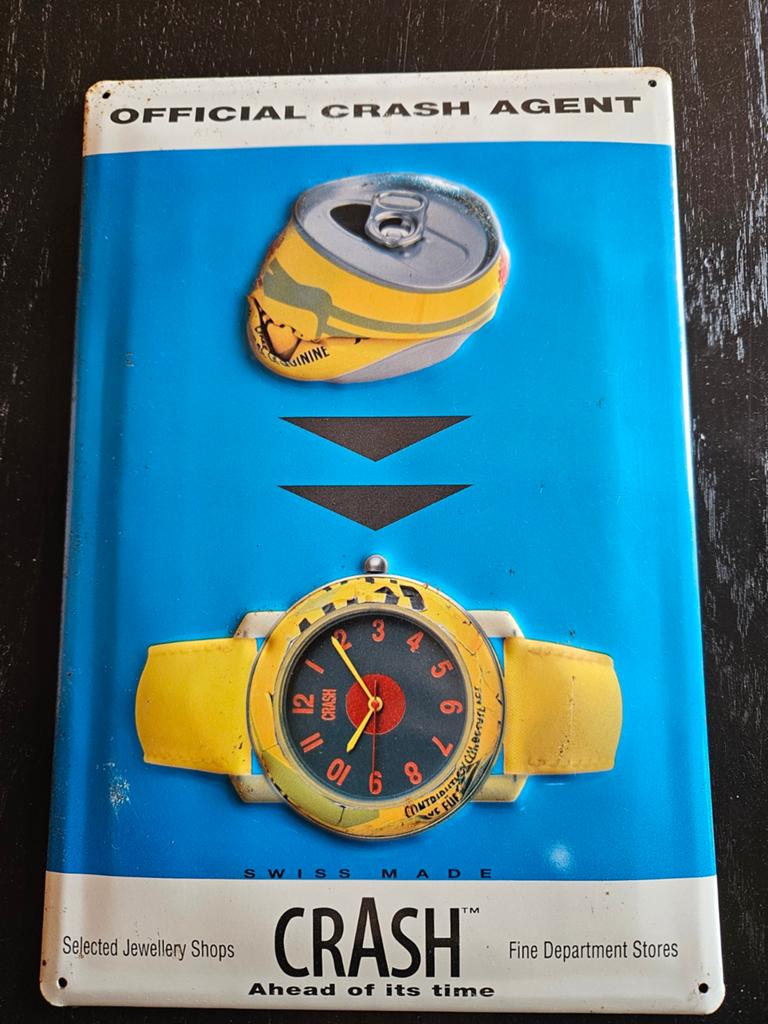 CRASH horloge reclamebord - Official Agent, Ophalen of Verzenden, Gebruikt, Reclamebord