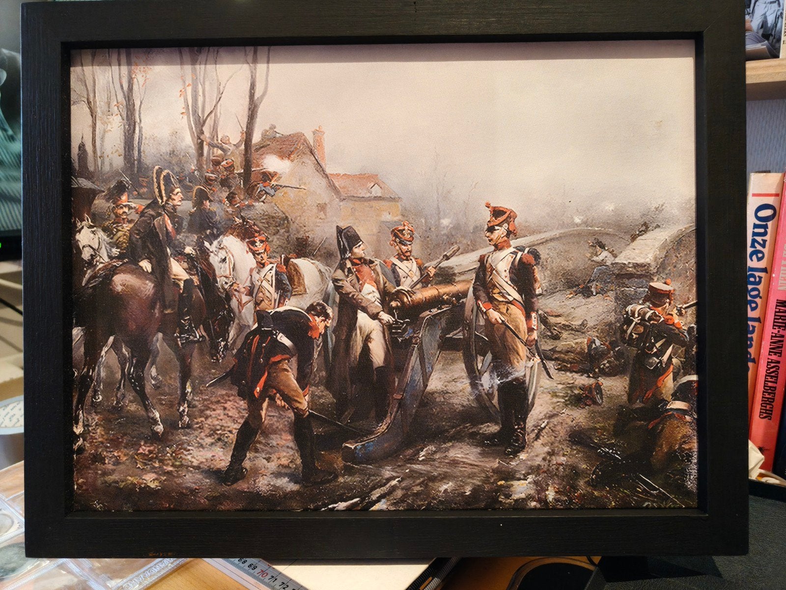 Historisch Schilderij: Slagveld met Soldaten en Kanon, Ophalen of Verzenden, Landmacht, Nederland, Foto of Poster