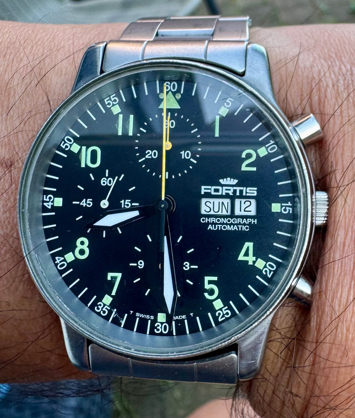 Fortis Flieger chrono automatic met box begin jr 90 igst, Overige merken, Staal, Met bandje, Polshorloge
