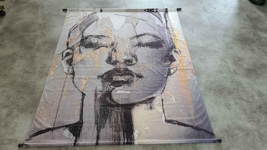 Wandkleed Gezicht - 140x170 cm (BxH) - Incl. roede en haken, Ophalen, 140 cm, Meerkleurig, Zo goed als nieuw