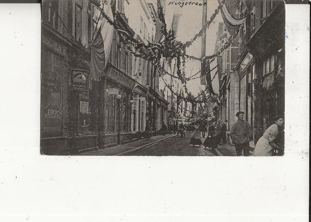 Den Haag Hoogstraat Straatversiering E Noordijk 1909, Ophalen of Verzenden, Voor 1920, Ongelopen, Zuid-Holland