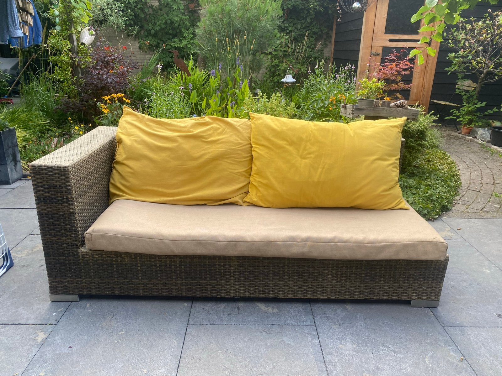 Wicker bank  - ideaal voor tuin of terras, Ophalen, 4 zitplaatsen, Gebruikt, Loungeset