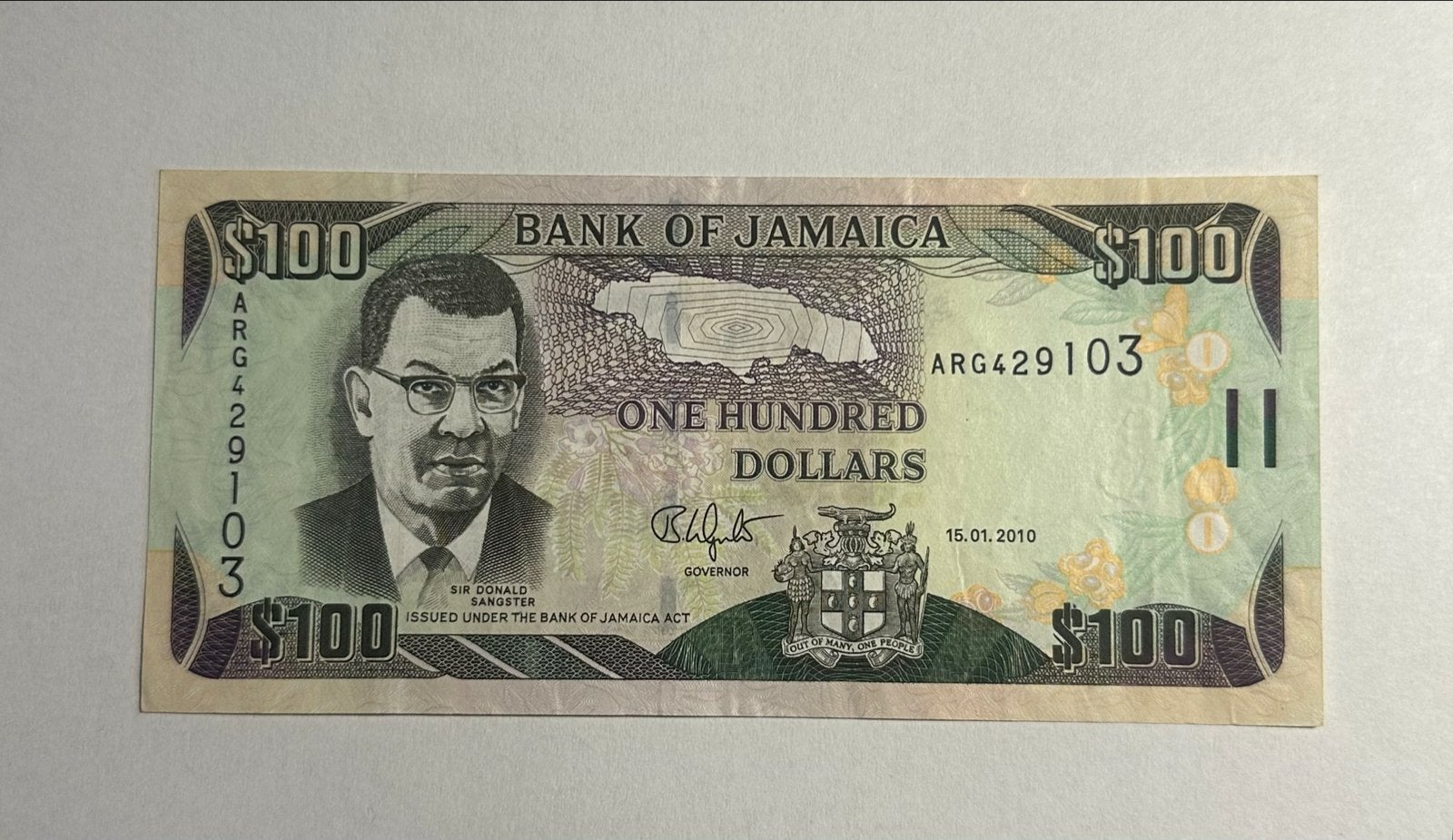 Jamaica 100 Dollar biljet - 2010, Ophalen of Verzenden, Noord-Amerika, Los biljet