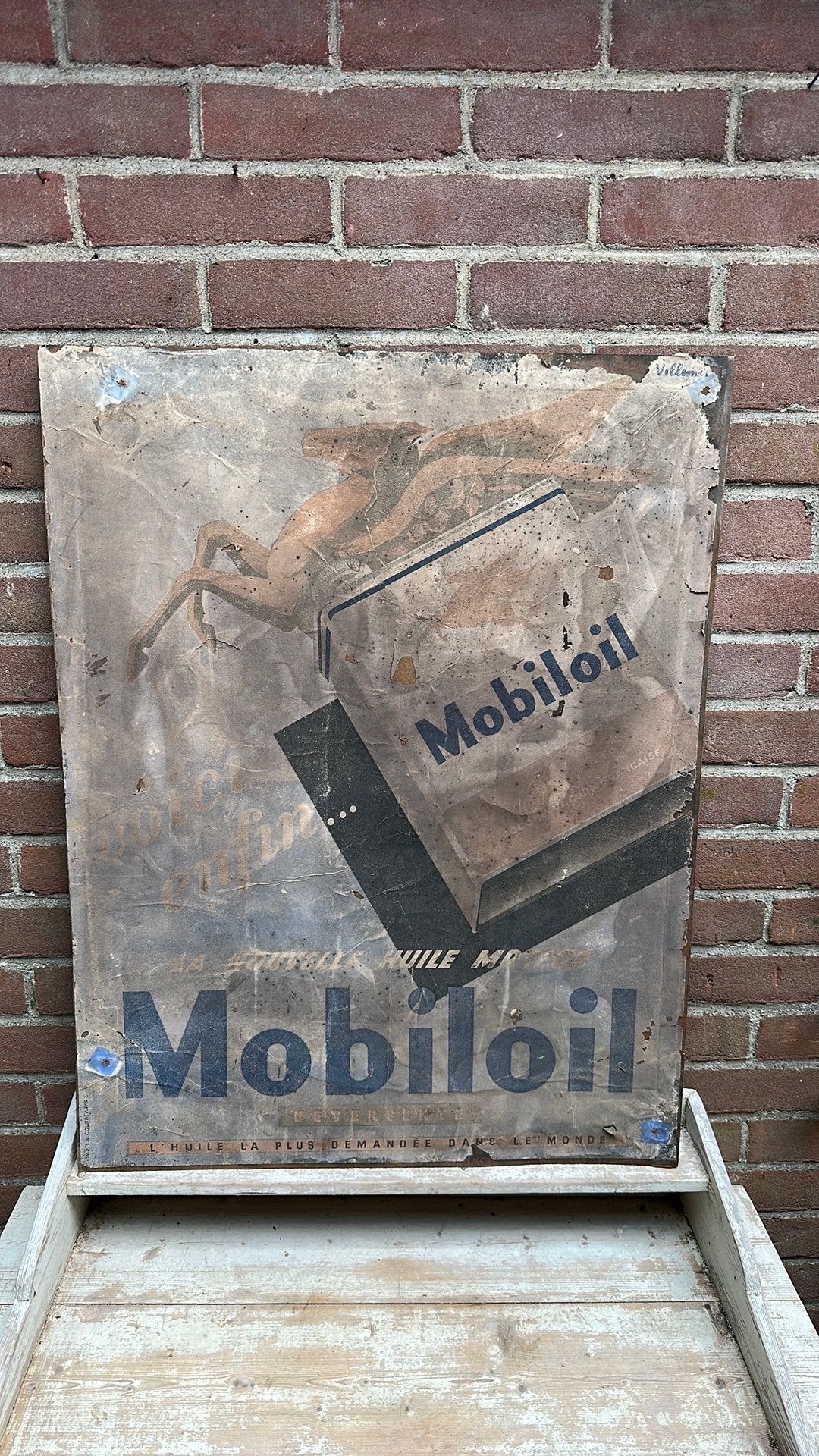 Mobiloil frans Reclamebord poster op hardboard Paris, Ophalen of Verzenden, Gebruikt, Reclamebord