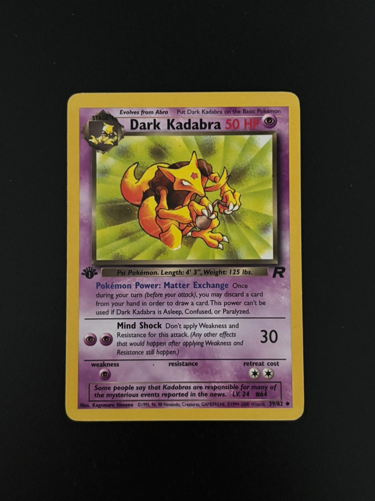 Dark Kadabra 39/82 1st edition Team Rocket, Ophalen of Verzenden, Zo goed als nieuw