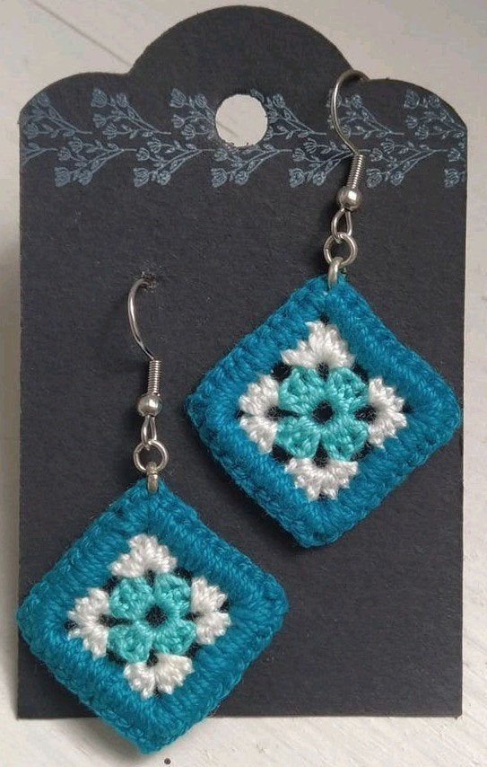 Gehaakte Granny Square Oorbellen - Diverse Kleuren, Overige materialen, Hangers, Overige kleuren, Nieuw