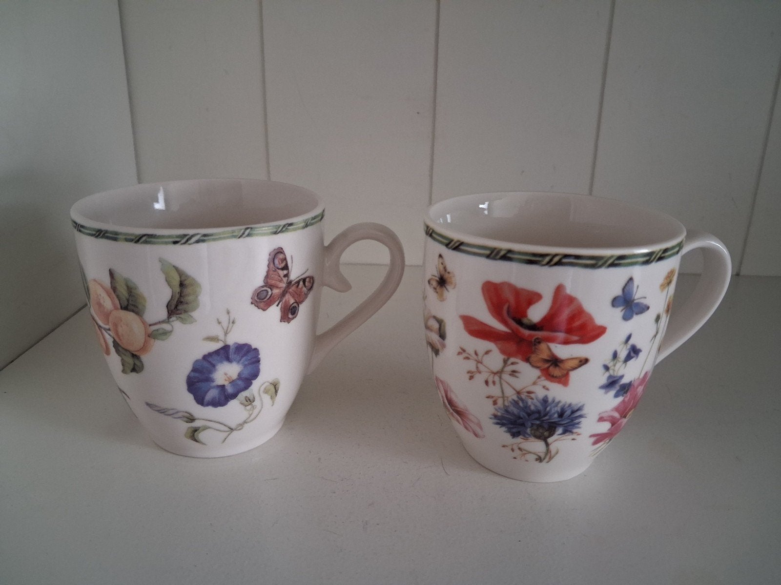 Set van 2 JBS mokken: 'Fruit & Flowers' en 'Wild Garden', Overige merken, Keramiek, Landelijk/Boerenbont, Zo goed als nieuw