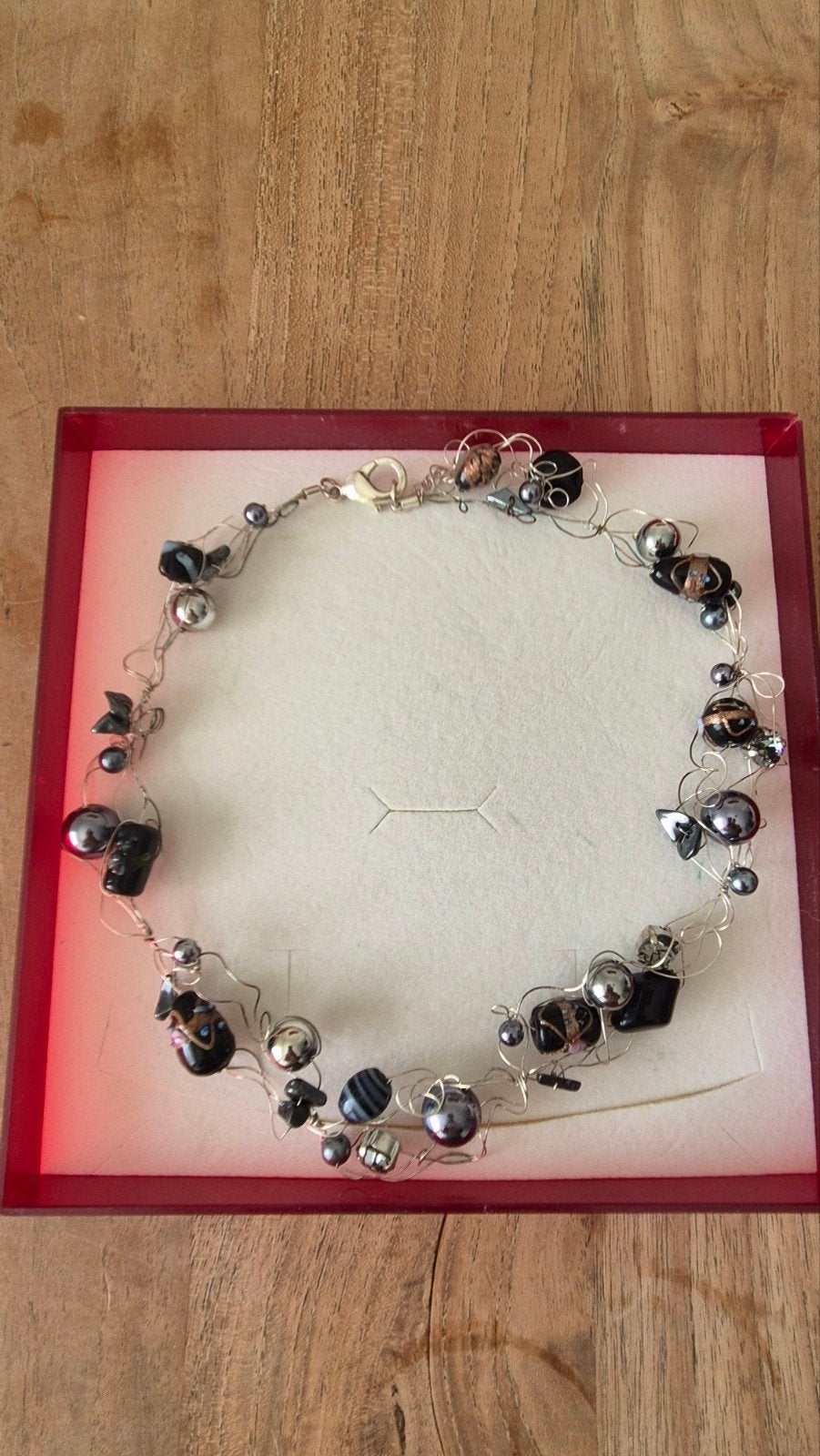 Elegante ketting met kralen en zilverkleurige accenten, Ophalen, Overige materialen, Verstelbaar, Zwart