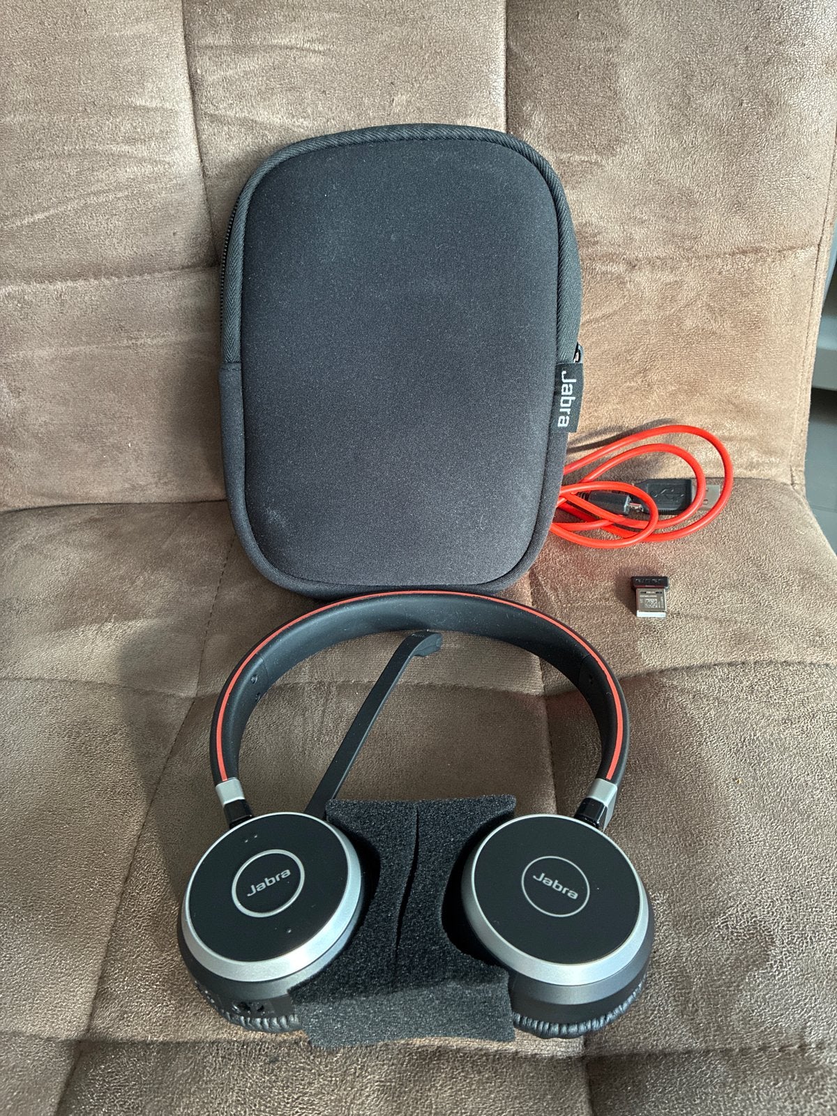 Jabra Evolve 65 MS Stereo Headset met USB-adapter en hoes, Audio, Tv en Foto, Koptelefoons, Ophalen, Bluetooth, On-ear, Zo goed als nieuw
