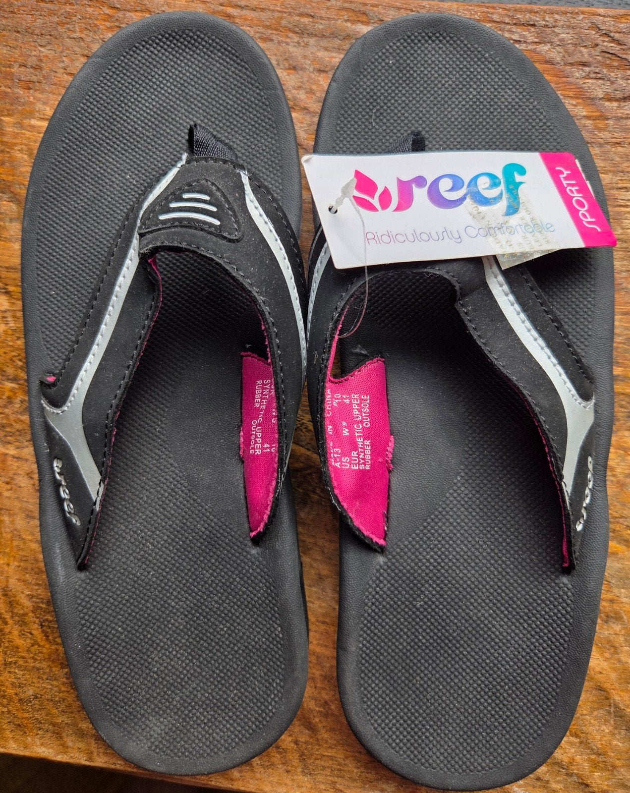 Reef Slippers Zwart/Roze - Maat 41(US 10), Slippers, Zwart, Nieuw, Ophalen of Verzenden