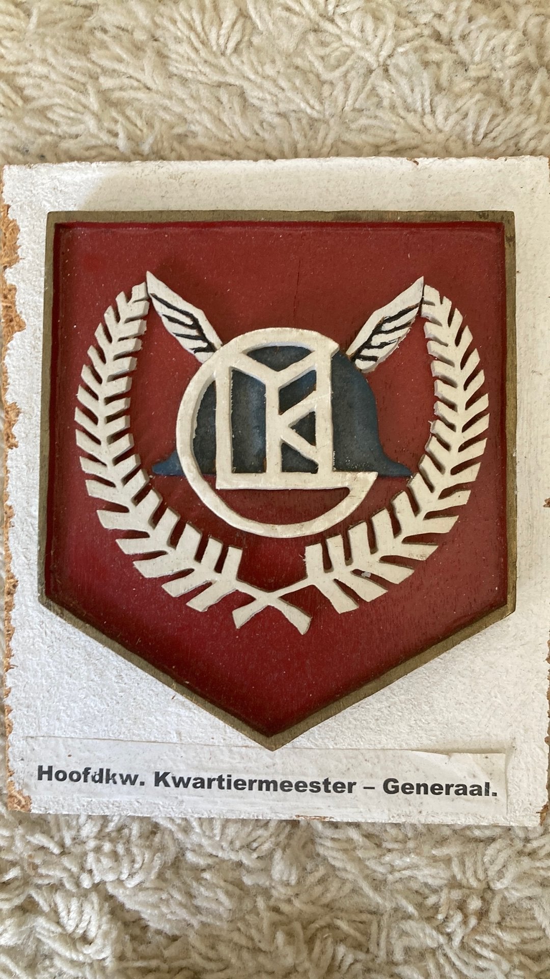 KNIL Hoofdkwartier Kwartiermeester Generaal, Verzamelen, Ophalen of Verzenden, Landmacht, Nederland, Embleem of Badge