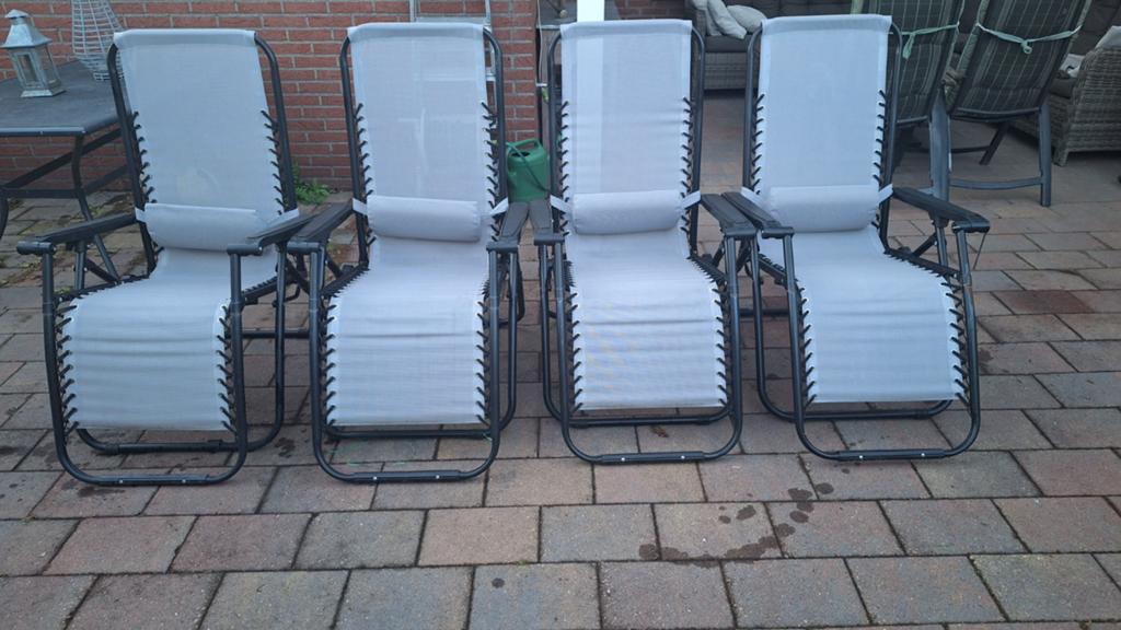 4x Verstelbare Relaxstoelen voor Tuinstoelen Grijs, Ophalen, Gebruikt, Metaal, Verstelbaar