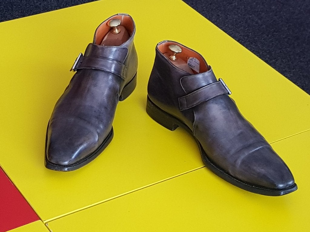 Stevige Santoni half hoog gesp schoenen  met donker grijs9/5, Bruin, Ophalen of Verzenden, Santoni, Gespschoenen