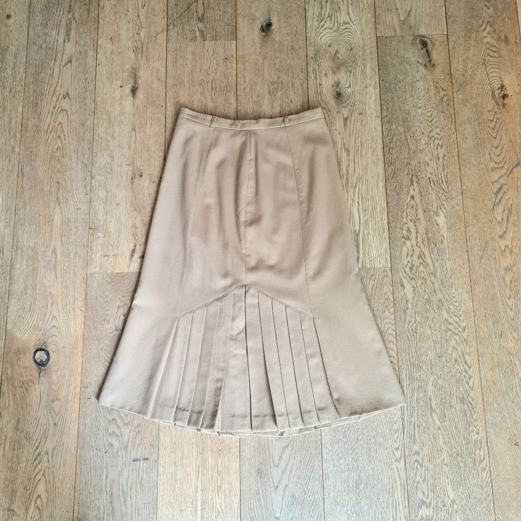 Vintage midi-kokerrok van lichtbruine wol uit de jaren 70, Kleding | Dames, Maat 38/40 (M), Bruin, Ophalen of Verzenden, Vintage