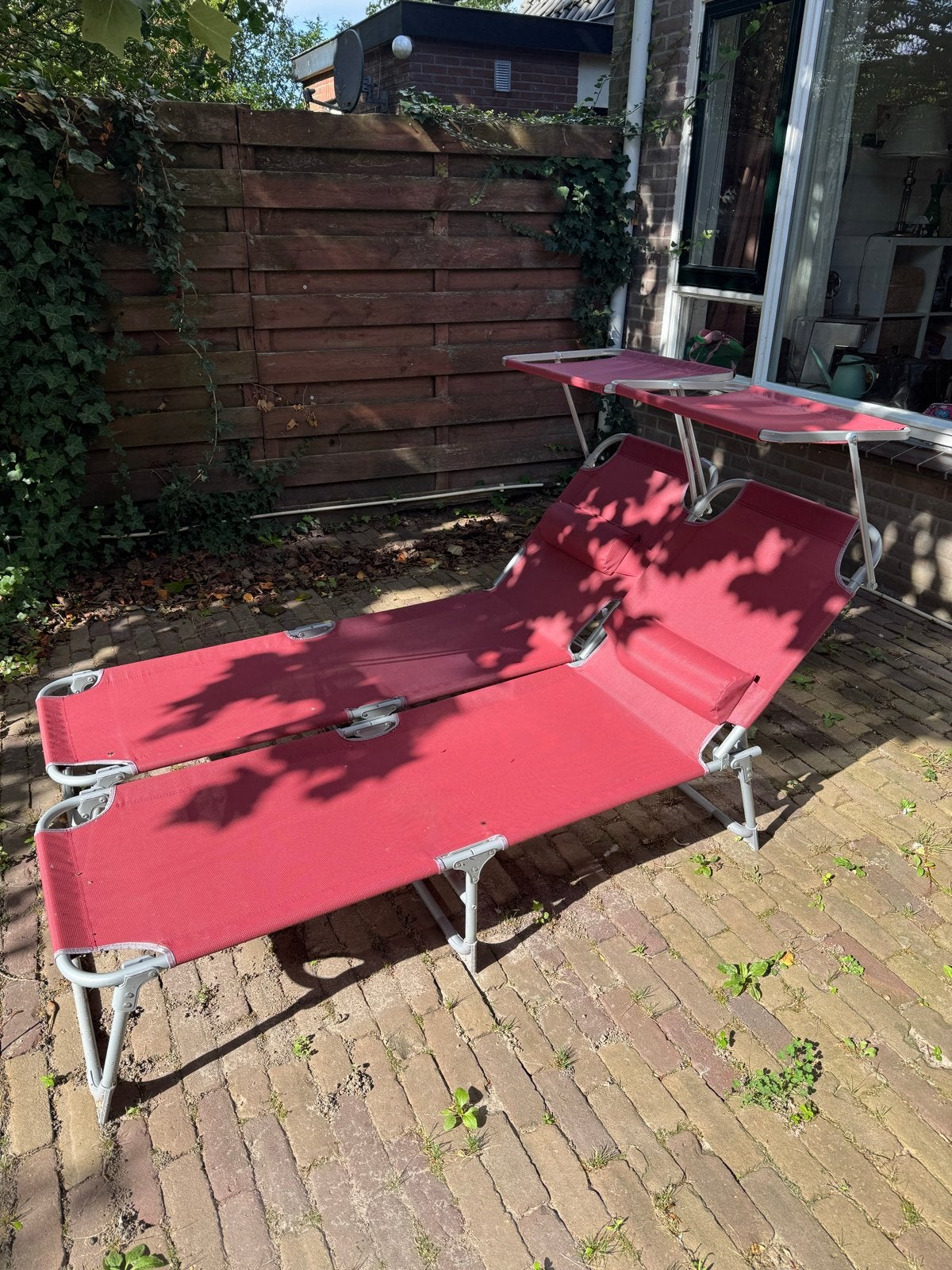 Set van 2 Songmics Ligbed Textilene Rood met Zonnescherm, Tuin en Terras, Ophalen, Gebruikt, Textileen, Verstelbaar