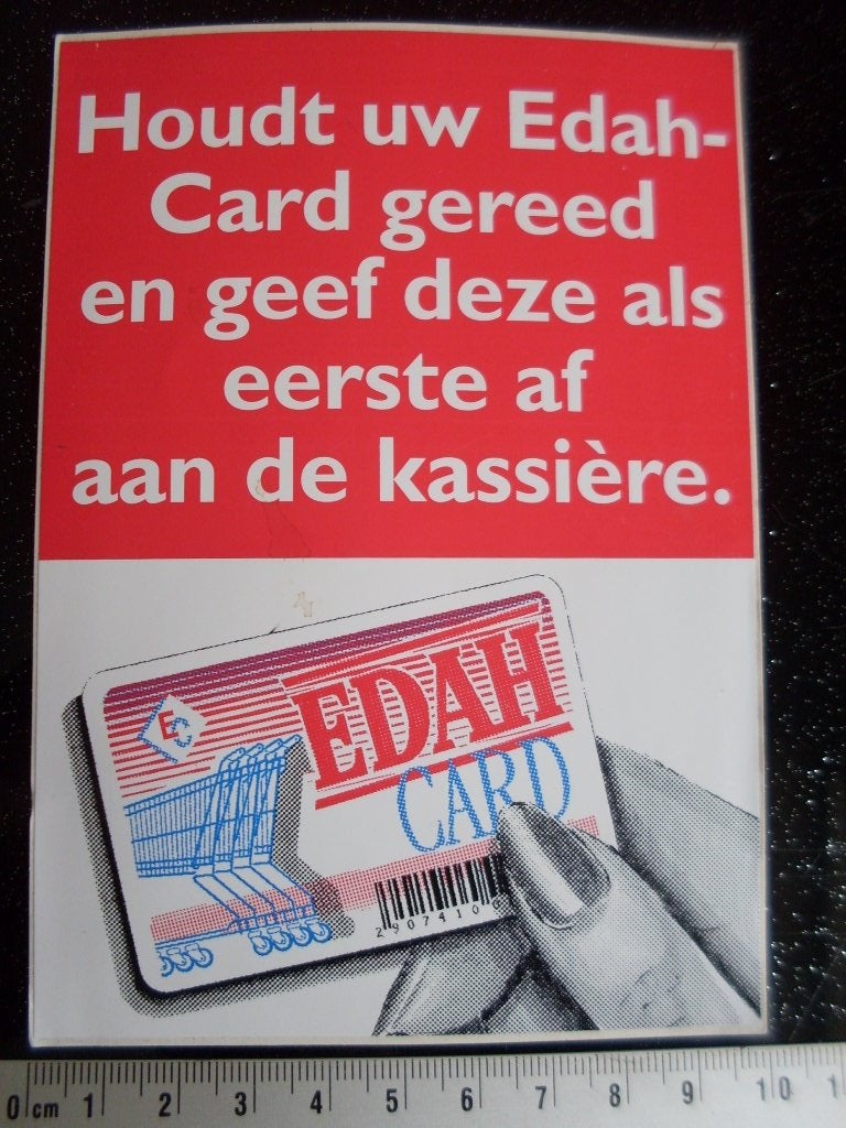 sticker Edah card geef aan kassiere logo, Verzenden, Zo goed als nieuw, Winkel of Supermarkt