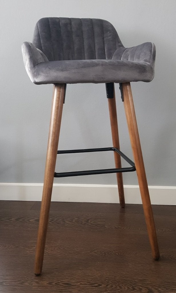 VOORRAAD Luxe robuuste barkruk Velours Grijs Laatste OP=OP!, Met voetsteun, 60 tot 90 cm, Nieuw, Ophalen of Verzenden