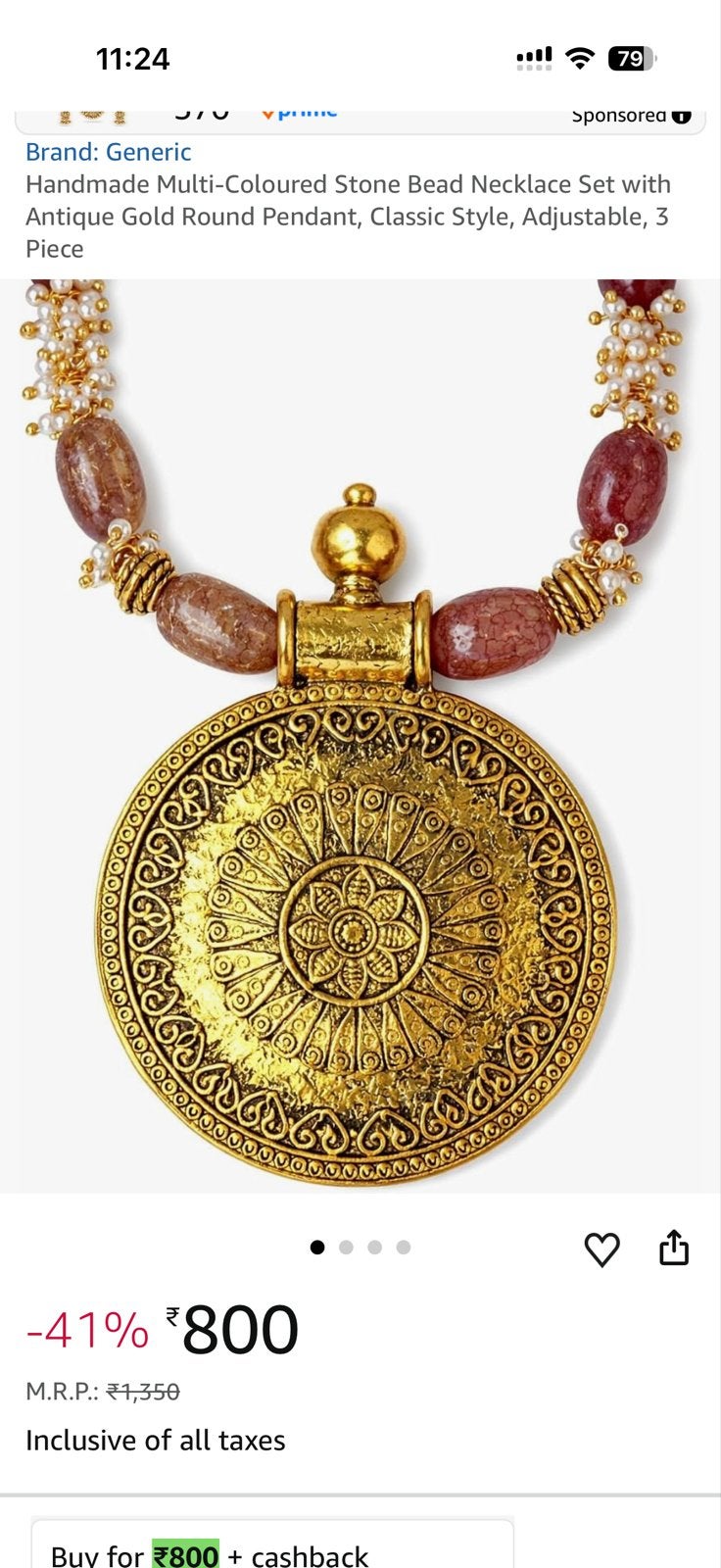 Handgemaakte Multi-Gekleurde Kralen Ketting met Hanger, Sieraden, Tassen en Uiterlijk, Kettingen, Nieuw, Steen of Mineraal, Goud