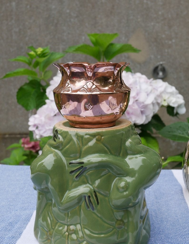 antiek art deco arts & craft bord koper bloempot, Ophalen of Verzenden