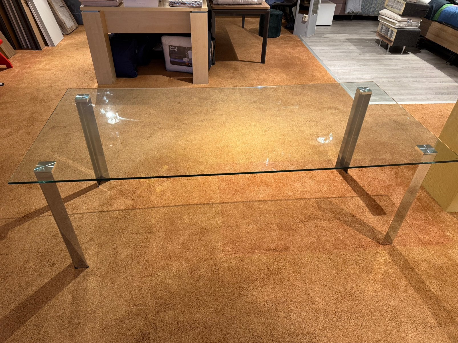 Gratis glazen eetkamertafel 220x100x75 cm, Huis en Inrichting, Tafels | Eettafels, Ophalen, Gebruikt, 200 cm of meer, 50 tot 100 cm