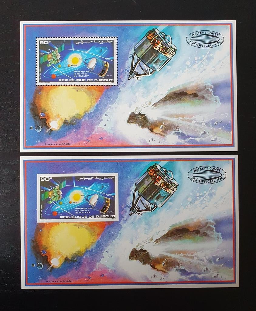 Djibouti 1986 Ruimtevaart Komeet Halley Michel blok 121A+B, Postzegels en Munten, Verzenden, Postfris, Overige thema's