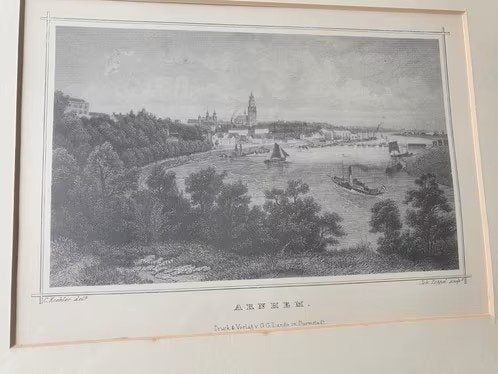 gravure druk Arnhem, 1863 C. Koehler (del.); Joh. Poppel, Antiek en Kunst, Ophalen